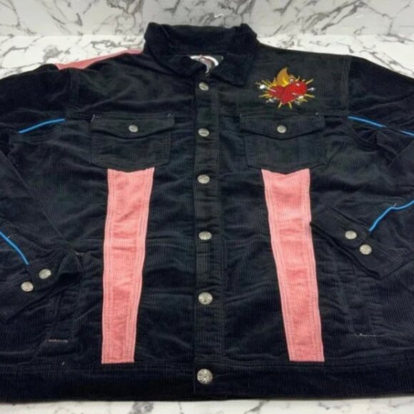Men’s Frost Dear Sins Black | Pink Corduroy Jacket NWT - Picture 2 of 7
